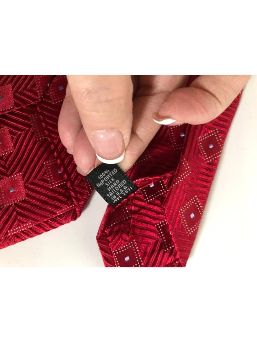 Ike Behar Red Silk Tie Geometric Mens Necktie USA Office Work Formal Dad Gift